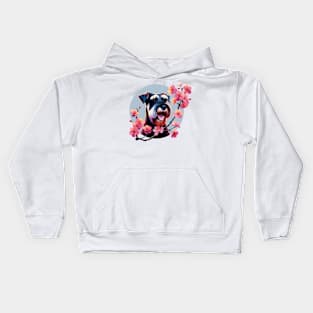 Joyful Giant Schnauzer Amidst Spring Cherry Blossoms Kids Hoodie